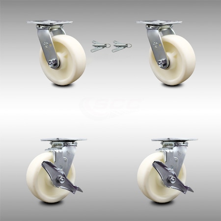 Service Caster 6 Inch Stainless Steel Nylon Caster Set with Ball Bearings 2 Swivel Lock 2 Brake SCC-SS30S620-NYB-BSL-2-TLB-2